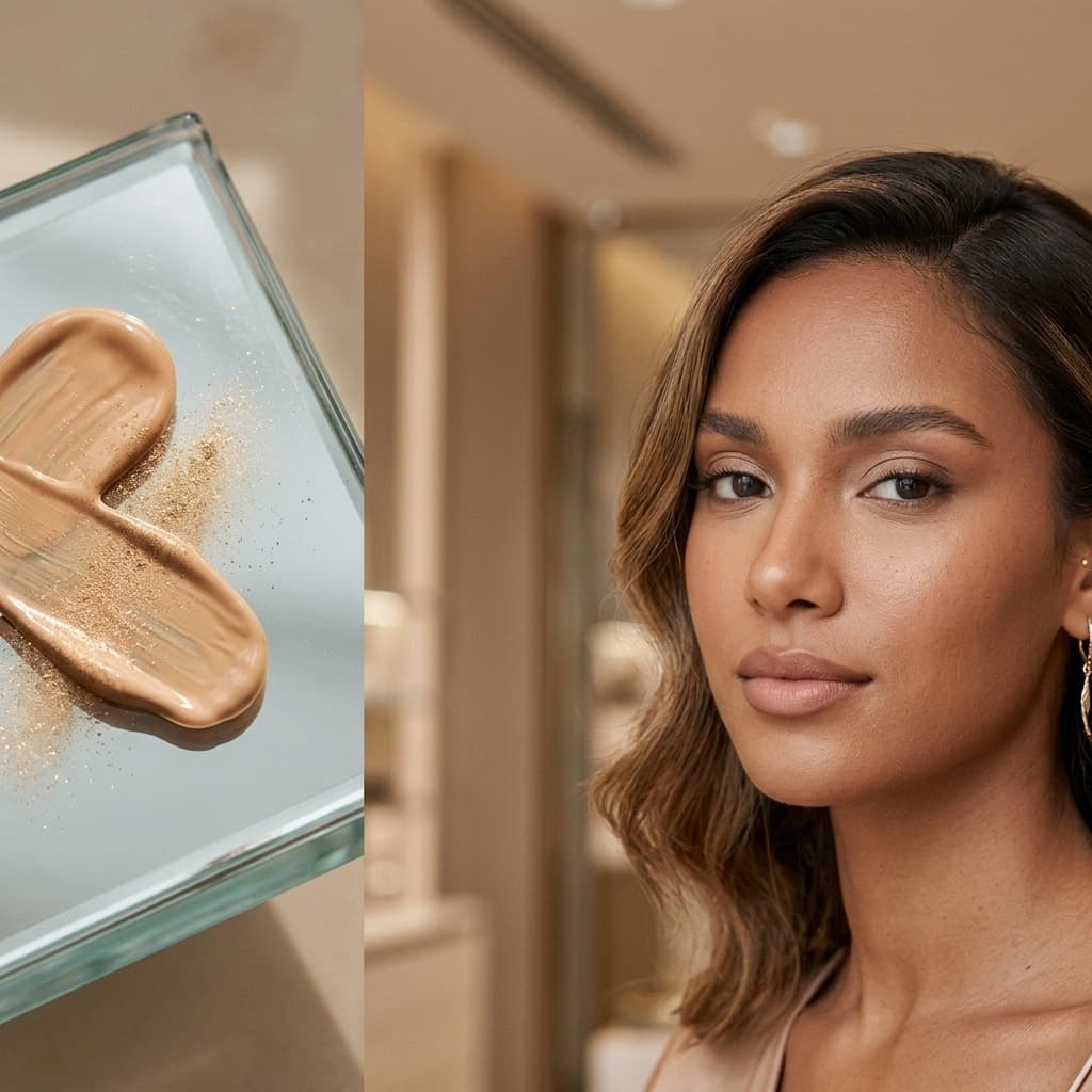 Blush and champagne LayeR brand detail for premium beauty direction